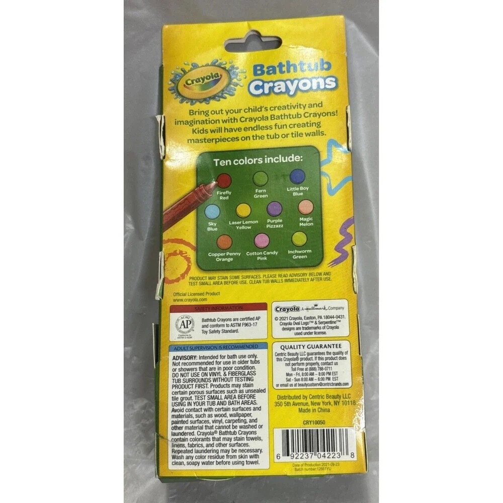 Crayola Bathtub Crayons, Assorted Colors, 10 Ct New in Package